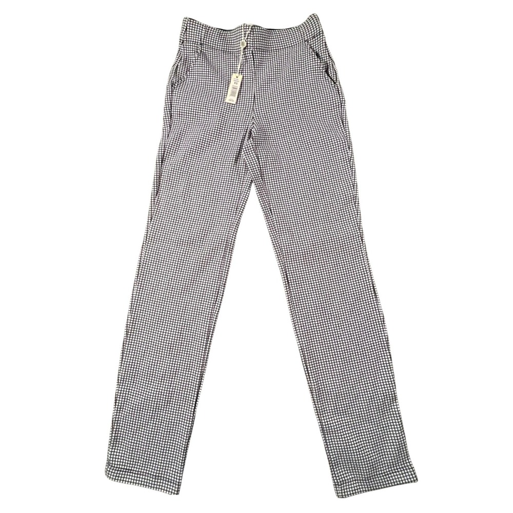 Max Studio Grid Pants Women‎ XS Black White Windowpane Pull On Trousers NWT